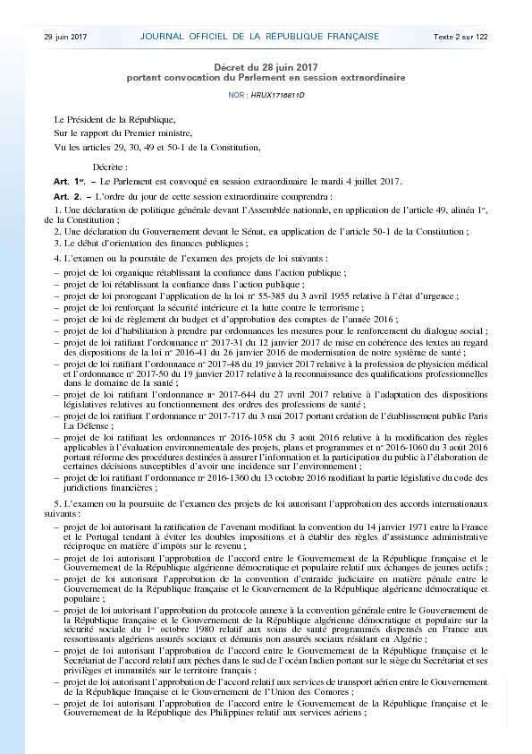 Journal officiel de la République française - N° 151 du 29 juin 2017