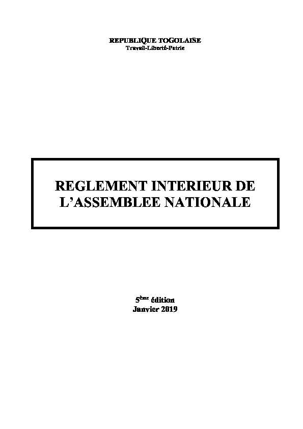 REGLEMENT INTERIEUR DE LASSEMBLEE NATIONALE