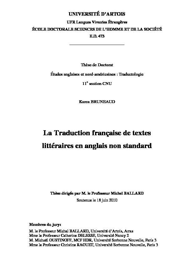 La Traduction française de textes littéraires en anglais non standard