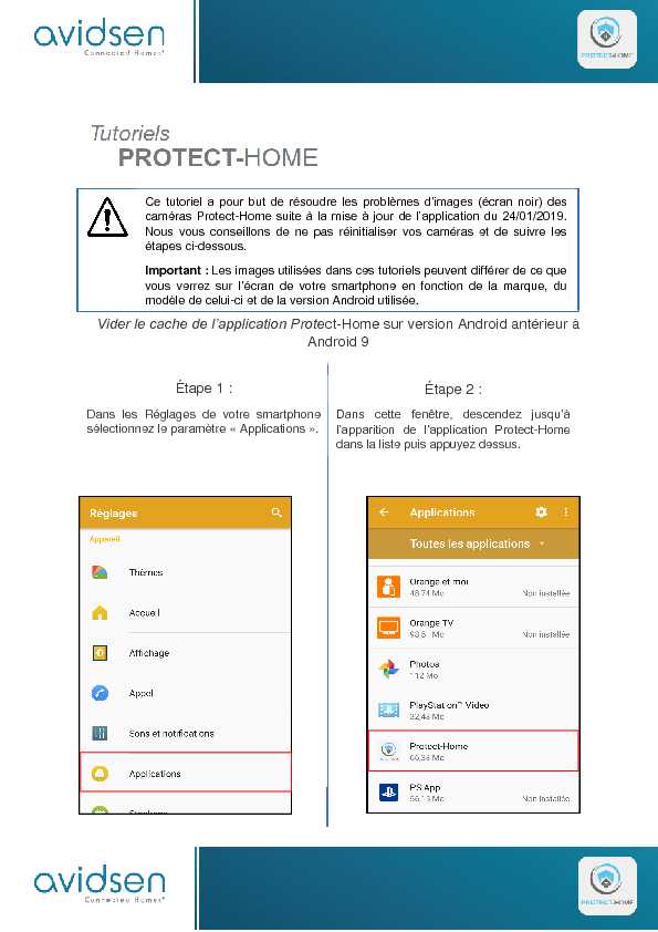 Vider le cache de lapplication Protect-Home sur version Android
