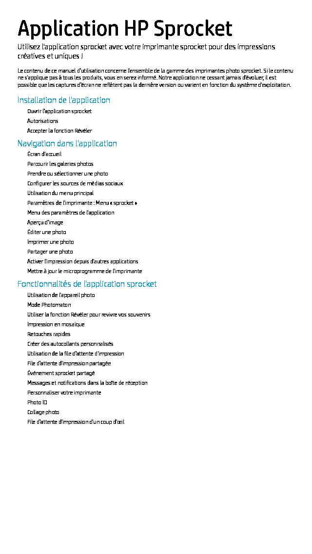 HP Sprocket App User Guide [FR]