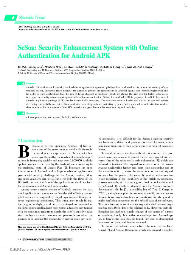 SeSoa: Security Enhancement System with Online Authentication for