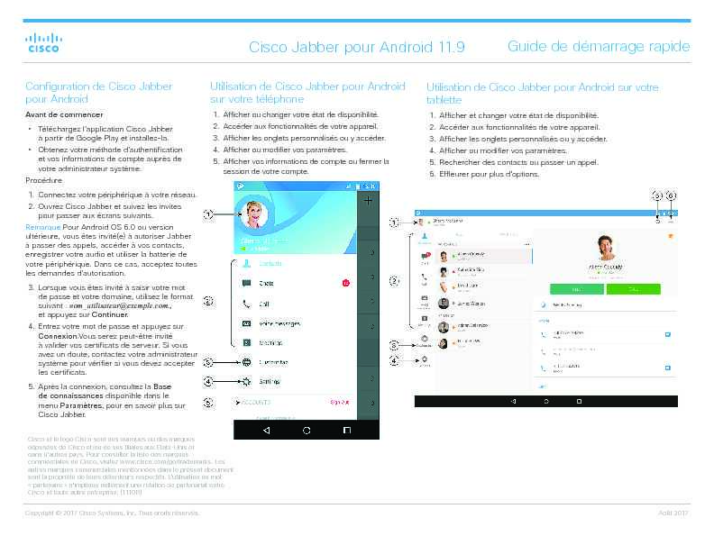 Cisco Jabber pour Android 11.9 Guide de démarrage rapide
