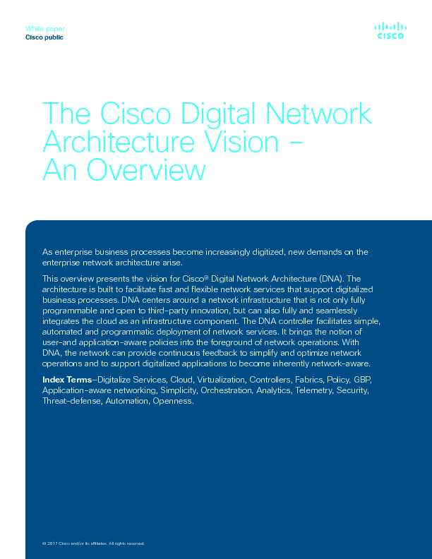 The Cisco Digital Network Architecture Vision – An Overview