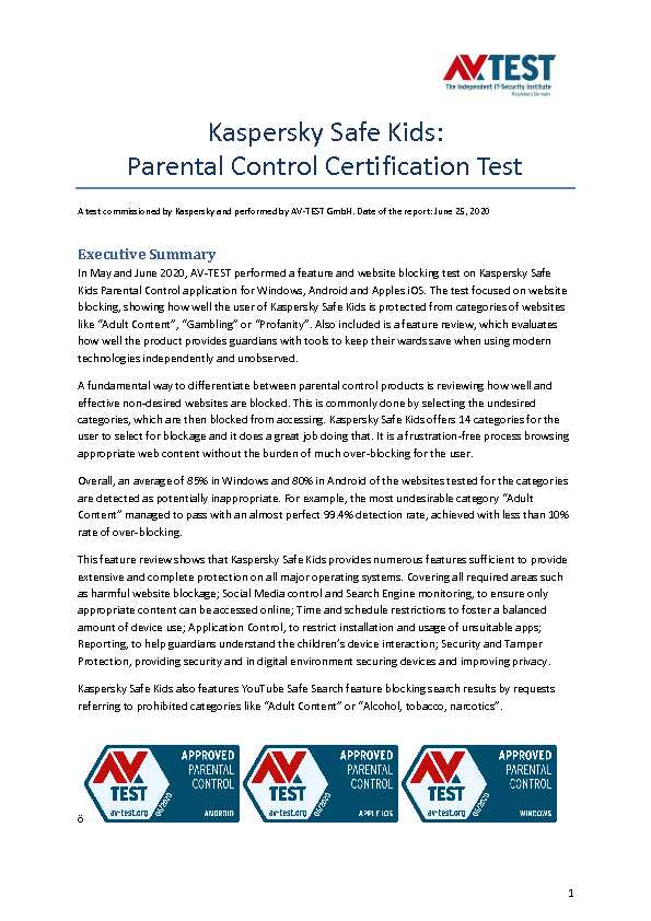 Kaspersky Safe Kids: Parental Control Certification Test