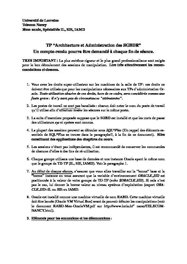 [PDF] TP “Architecture et Administration des SGBDR” - Loria