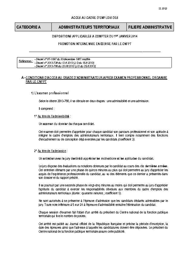 [PDF] CATEGORIE A ADMINISTRATEURS TERRITORIAUX FILIERE