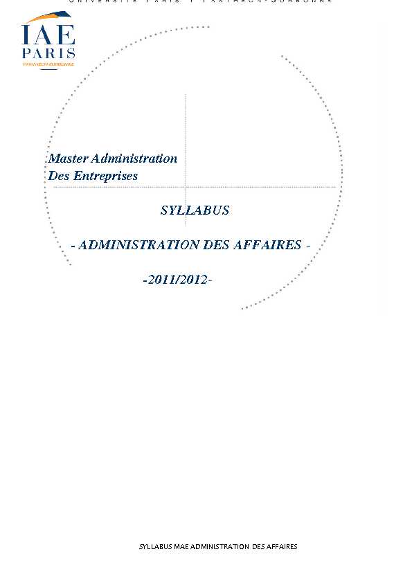 [PDF] Master Administration Des Entreprises SYLLABUS - - IAE Paris