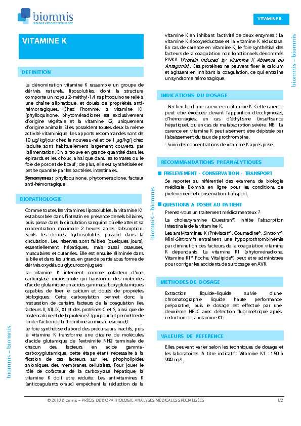[PDF] VITAMINE K - Eurofins Biomnis
