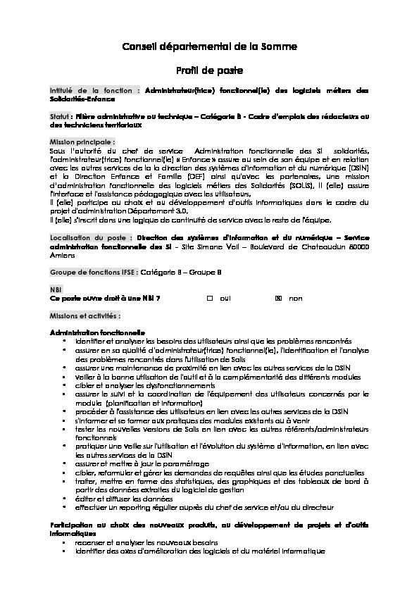 [PDF] Fiche de poste - Conseil départemental de la Somme