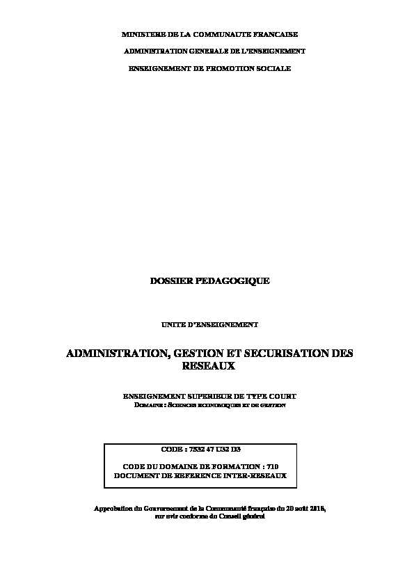 [PDF] ADMINISTRATION GESTION ET SECURISATION DES RESEAUX