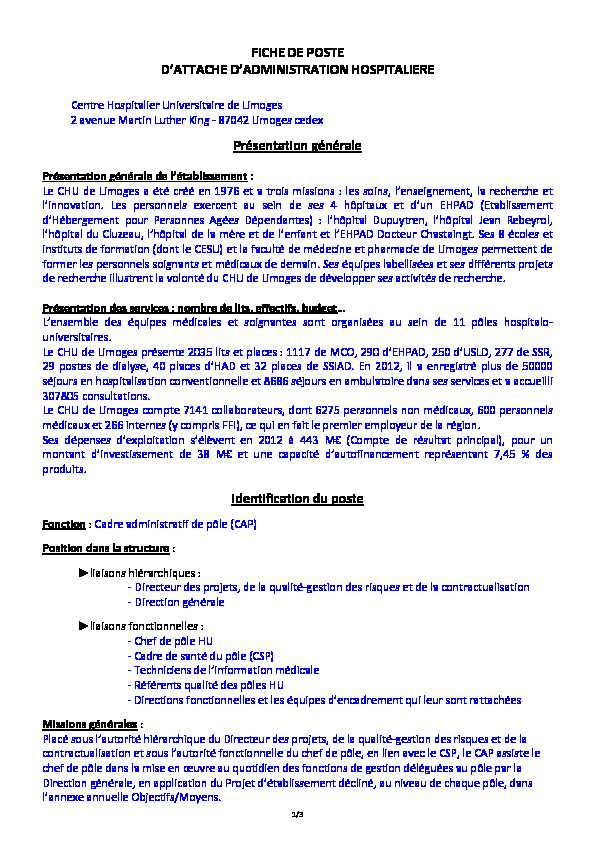 [PDF] fiche de poste dattache dadministration hospitaliere - CHU Limoges