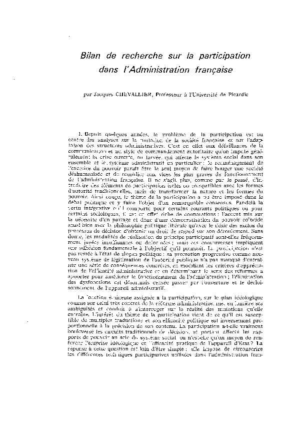 [PDF] Bilan de recherche sur la participation dans lAdministration francaise