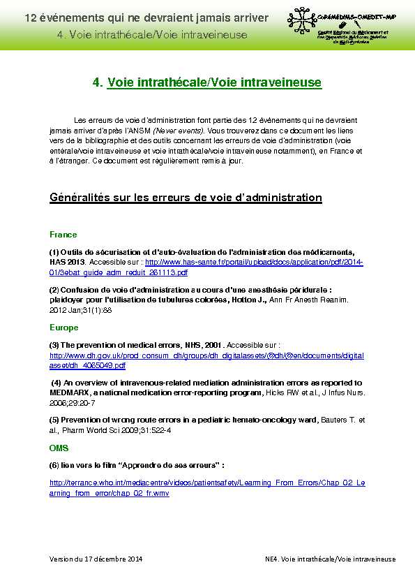 [PDF] 4 Voie intrathécale/Voie intraveineuse - OMEDIT Pays de la Loire
