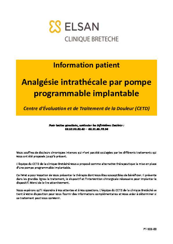 [PDF] Analgésie intrathécale par pompe programmable implantable - Elsan