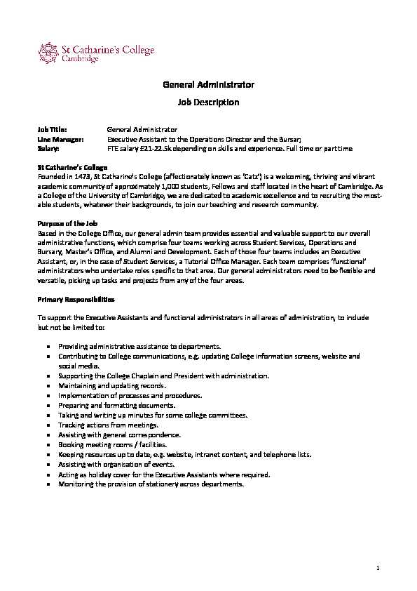 [PDF] General Administrator Job Description - St Catharines College