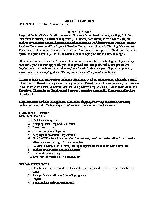[PDF] Director Administration JOB SUMMARY Responsible for all