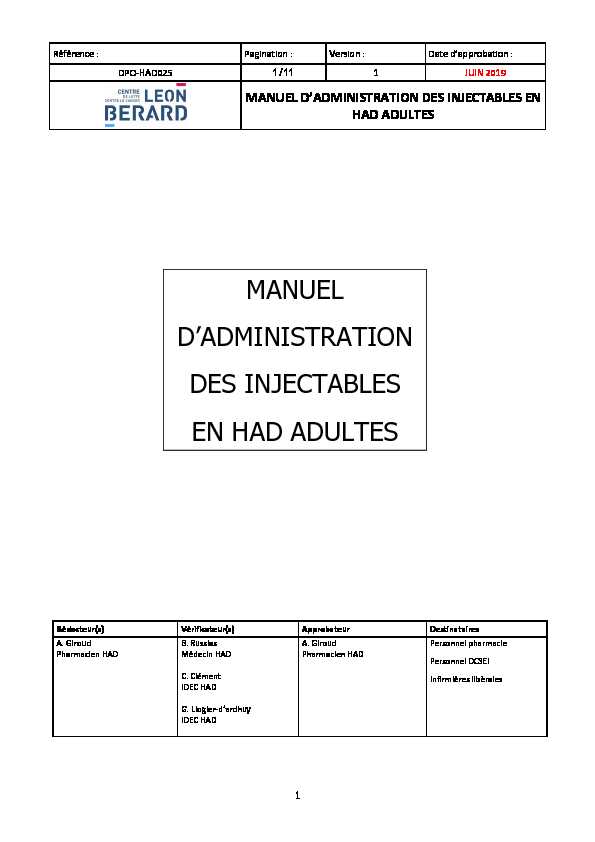 [PDF] manuel dadministration des injectables en had adultes