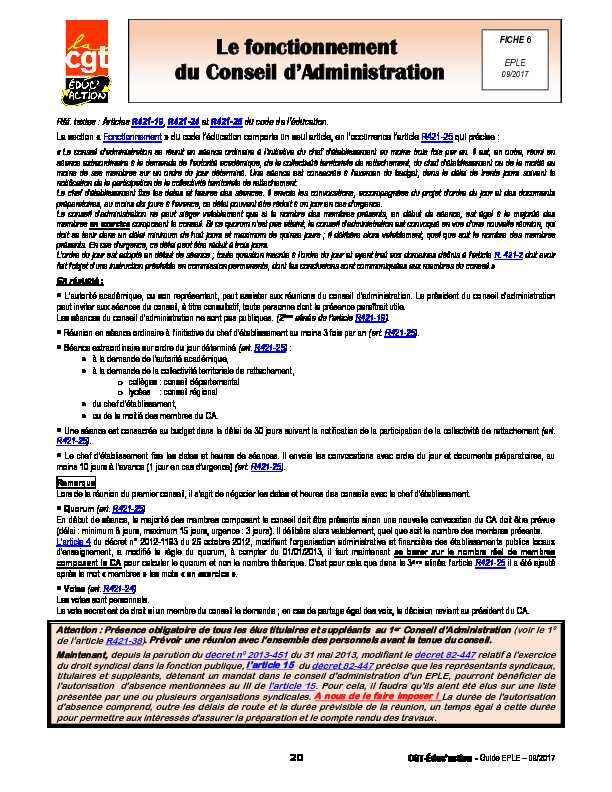 [PDF] Le fonctionnement du Conseil dAdministration - CGT Educaction