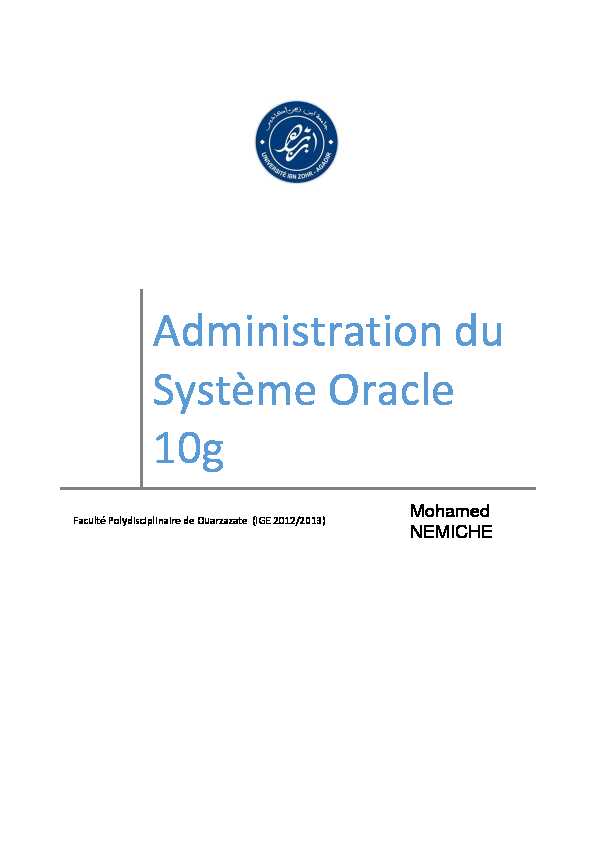 [PDF] Administration du Système Oracle 10g