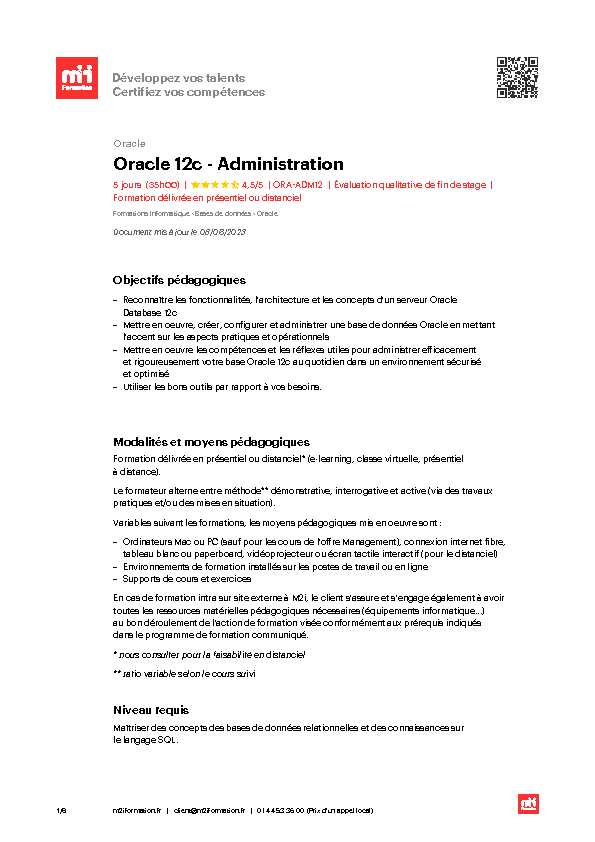 [PDF] Oracle 12c - Administration - M2i Formation