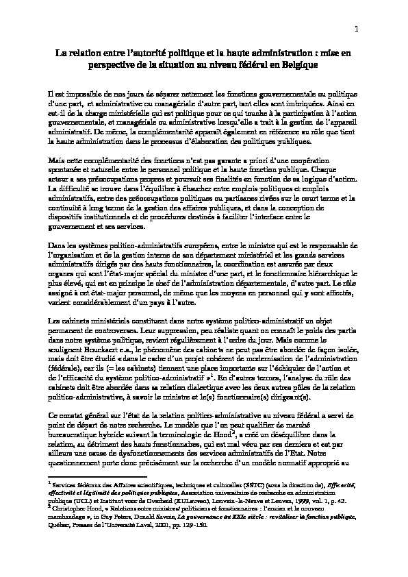 [PDF] La relation entre lautorité politique et la haute administration - Belspo