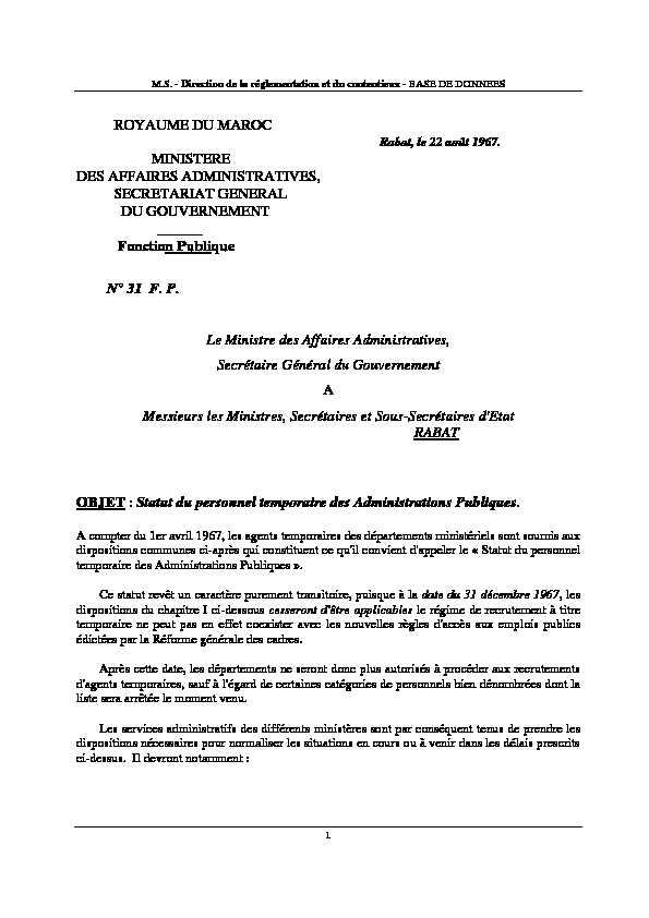 [PDF] Statut du personnel temporaire des Administrations Publiques