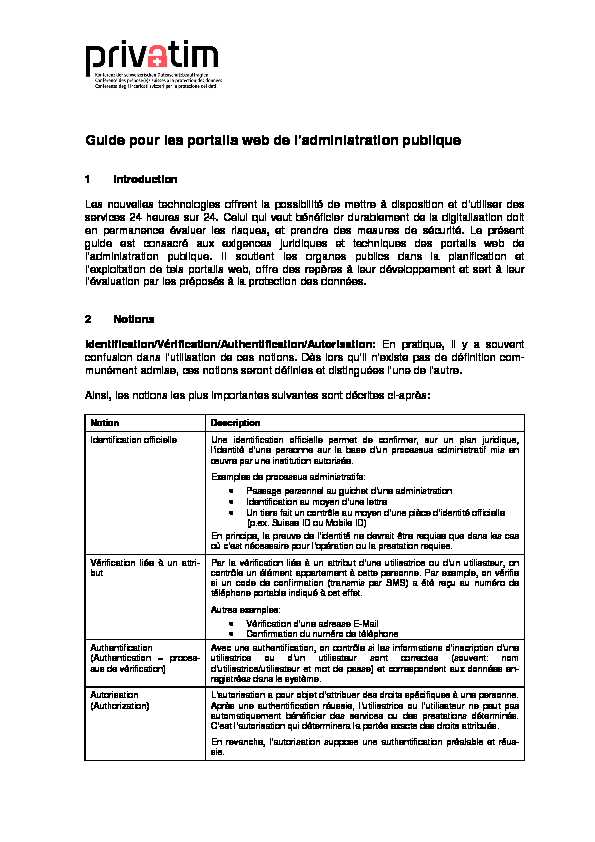[PDF] Guide pour les portails web de ladministration publique - Privatim