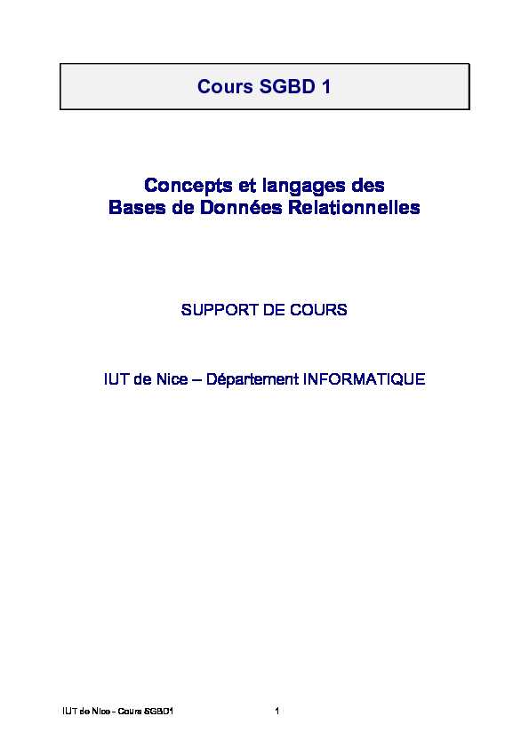 [PDF] Cours SGBD 1 Concepts et langages des Bases de Données