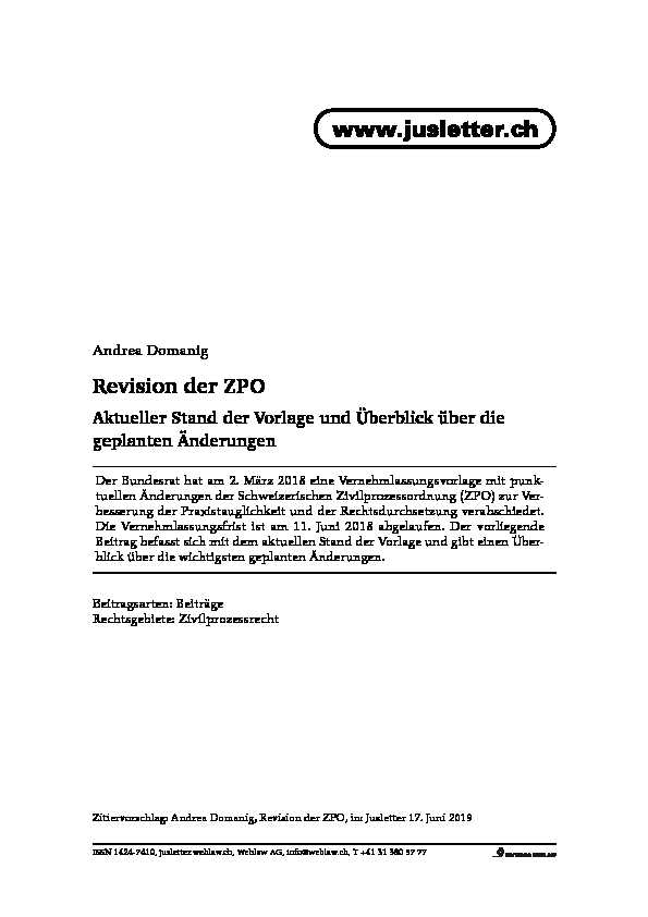 [PDF] Revision der ZPO - Baur Hürlimann AG