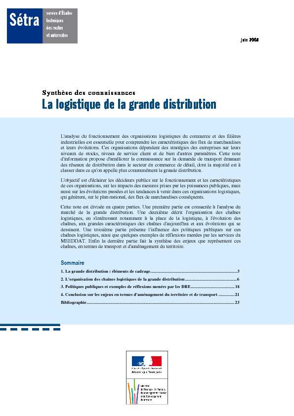 [PDF] La logistique de la grande distribution - Synthèse des connaissances