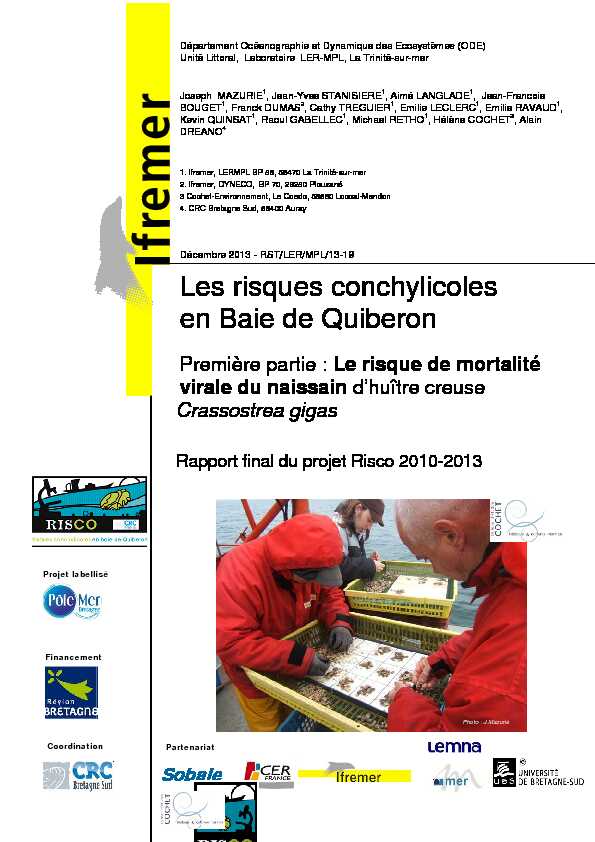 [PDF] Les risques conchylicoles en Baie de Quiberon - Archimer