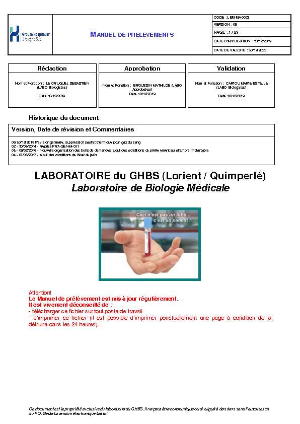 [PDF] LABORATOIRE du GHBS (Lorient / Quimperlé  - Biochimie