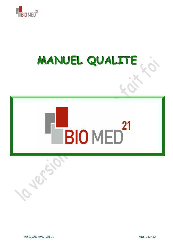 [PDF] MANUEL QUALITE  Biomed 21