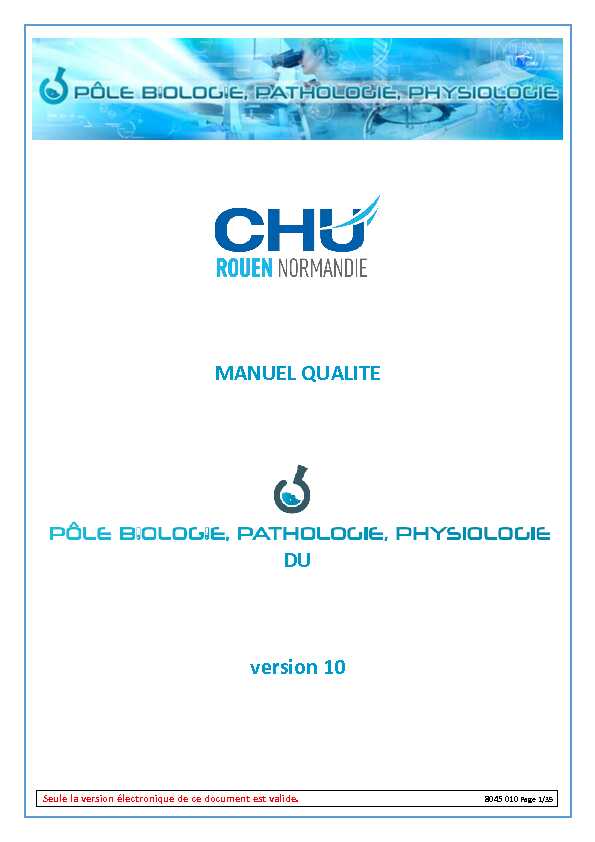 [PDF] MANUEL QUALITE DU version 10 - CHU de Rouen