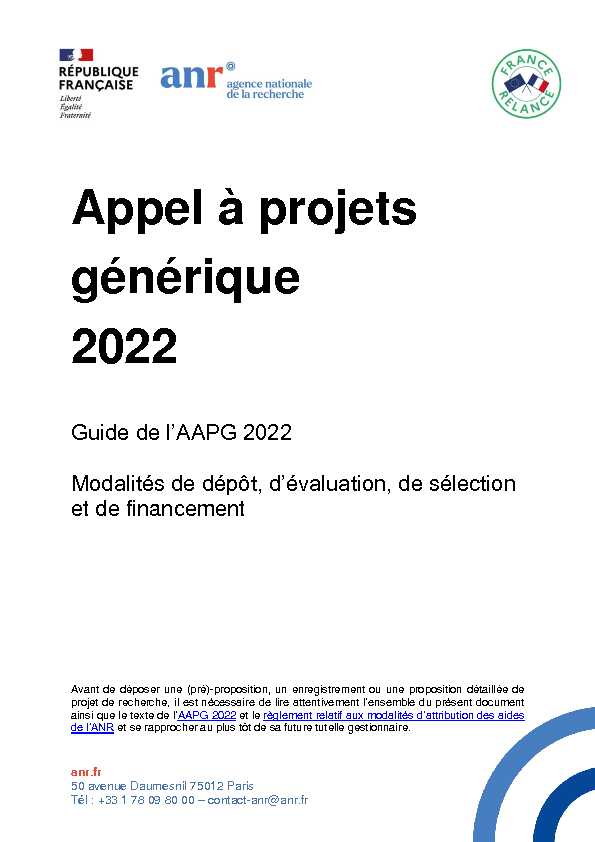 [PDF] Appel à projets générique 2022 - ANR