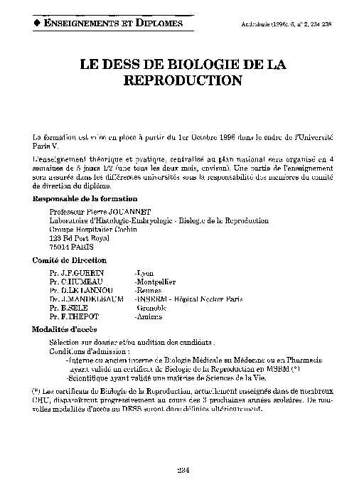 Le DESS de Biologie de la Reproduction - Springer