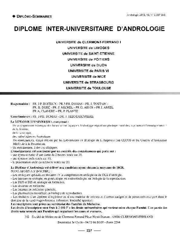 andrologie - Diplome inter-universitaire d’