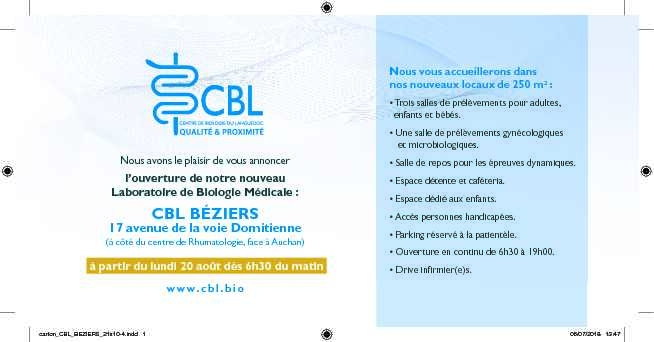 [PDF] CBL BÉZIERS - Centre de Biologie du Languedoc