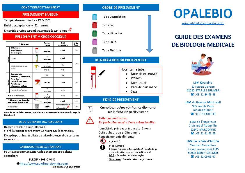 [PDF] guide-de-prelevementpdf - Laboratoire Opalebio