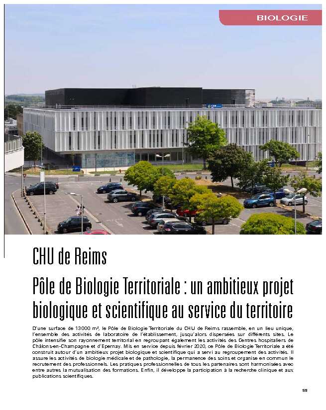[PDF] CHU de Reims Pôle de Biologie Territoriale : un ambitieux projet