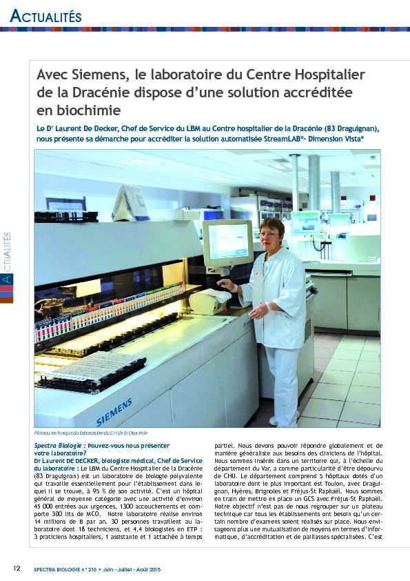 [PDF] Avec Siemens le laboratoire du Centre Hospitalier de la Dracénie