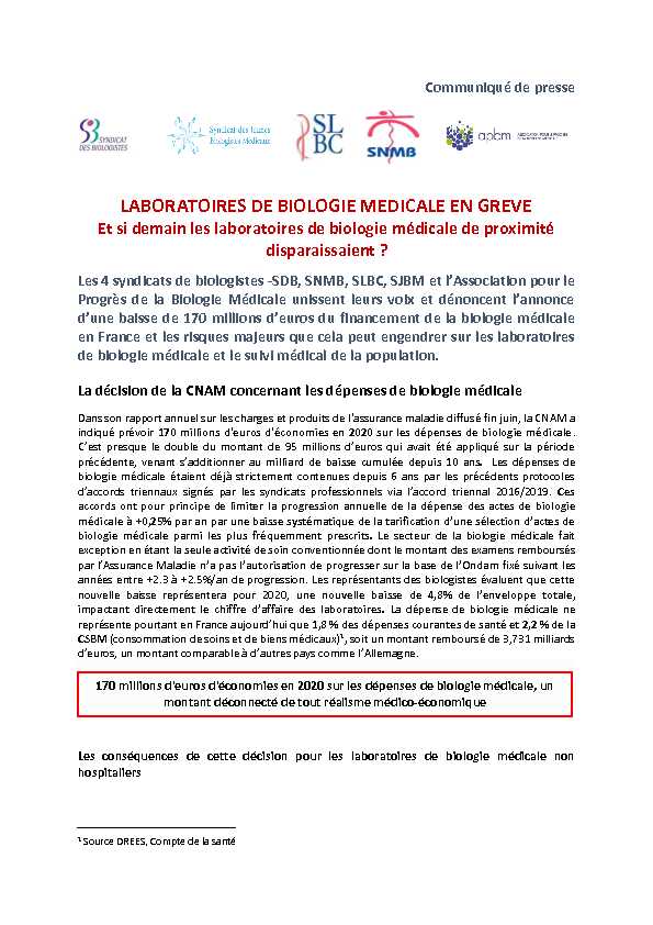 [PDF] LABORATOIRES DE BIOLOGIE MEDICALE EN GREVE