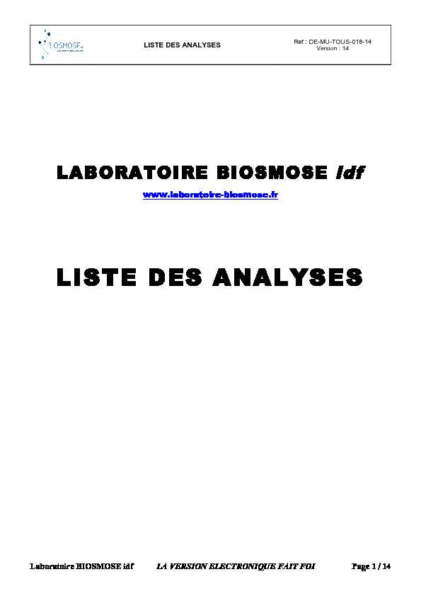 [PDF] liste-analysespdf - Biosmose