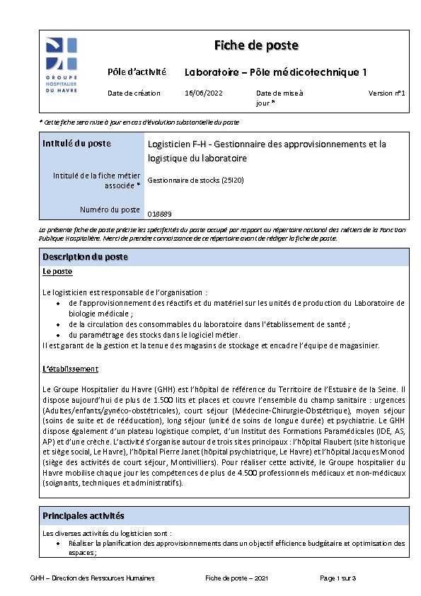 [PDF] Fiche de poste - Groupe Hospitalier du Havre