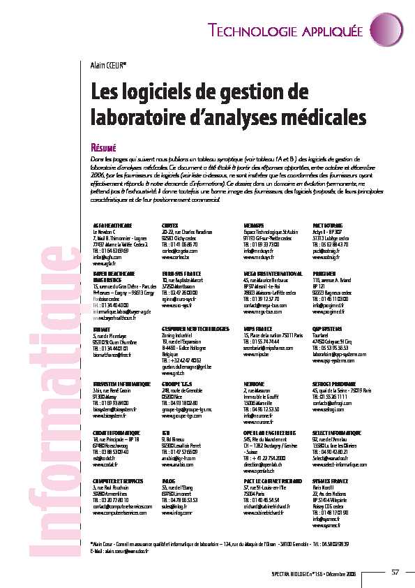 [PDF] Les logiciels de gestion de laboratoire danalyses médicales