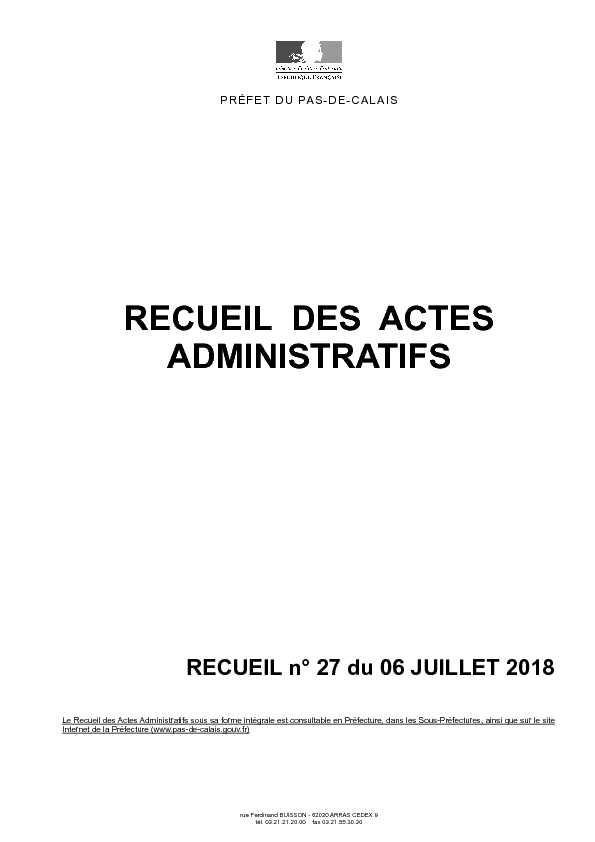 [PDF] RECUEIL DES ACTES ADMINISTRATIFS