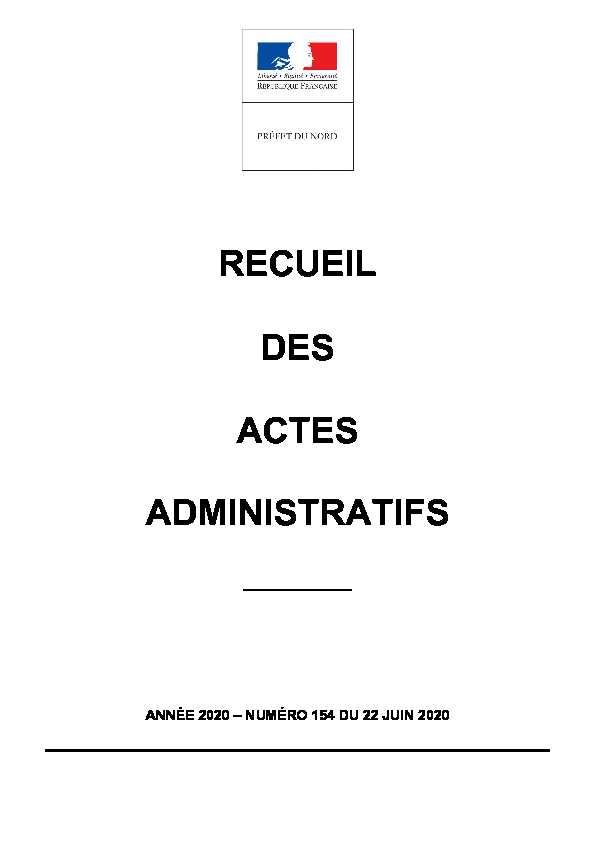 RECUEIL DES ACTES ADMINISTRATIFS - Préfecture du Nord