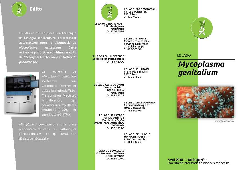 [PDF] Mycoplasma genitalium - Le Labo