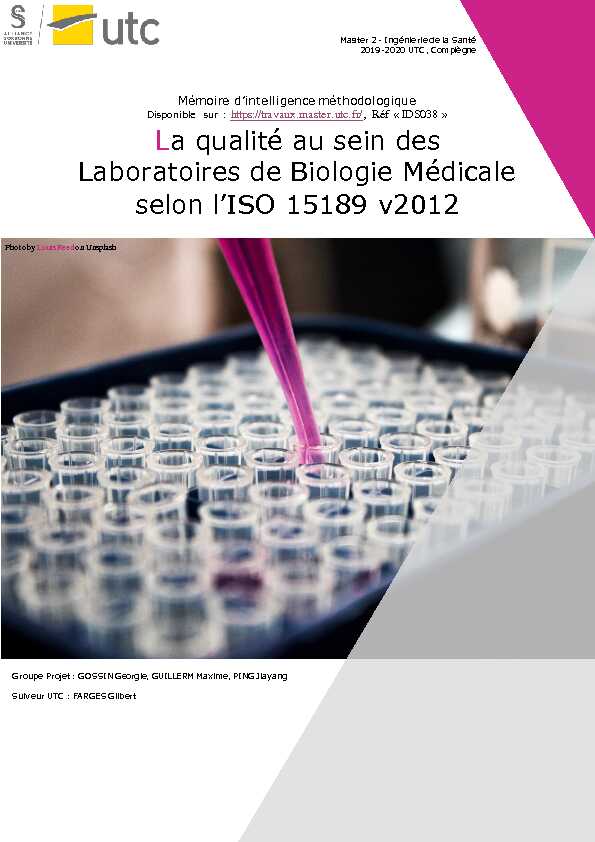 [PDF] Laboratoires de Biologie Médicale selon lISO 15189 v2012